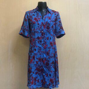 Derek Lam Silk Floral Jacquard A-line Shirtdress Blue and Red - Size US 4